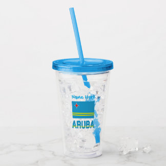 Aruba en Arubaanse Vlag Blauw Personalisatie Acryl Drinkbeker