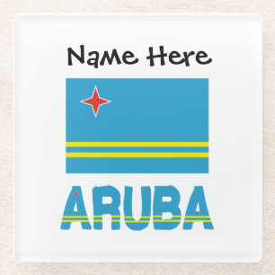 Aruba en Arubaanse vlag gepersonaliseerd  Glazen Onderzetter
