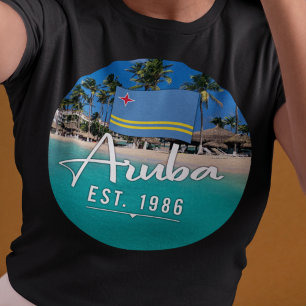 "Aruba Est. 1986" strand met vlag T-shirt