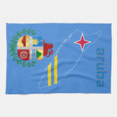 Aruba Flag Map & Emblem Theedoek (Horizontaal)