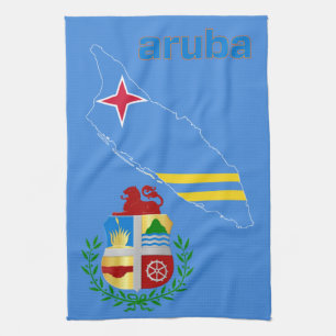 Aruba Flag Map & Emblem Theedoek