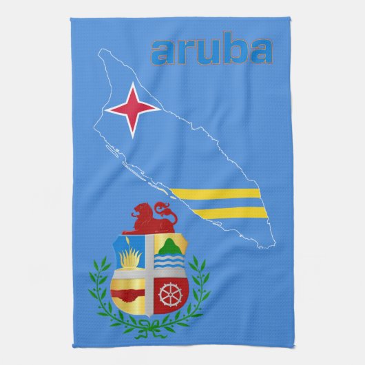 Aruba Flag Map & Emblem Theedoek (Verticaal)