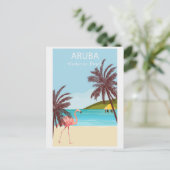 Aruba Flamingo Beach Vintage reizen Briefkaart (Staand voorkant)