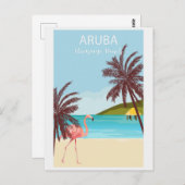 Aruba Flamingo Beach Vintage reizen Briefkaart (Voorkant / Achterkant)