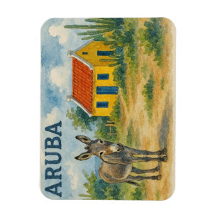 Aruba Geel Cunucu-huis met ezel aquarel Magneet