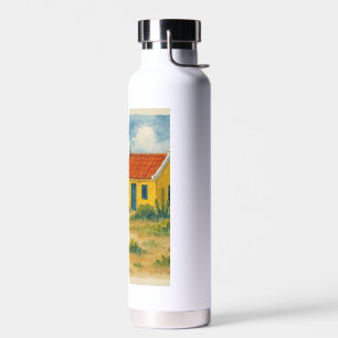 Aruba Geel Cunucu-huis met ezel aquarel Waterfles