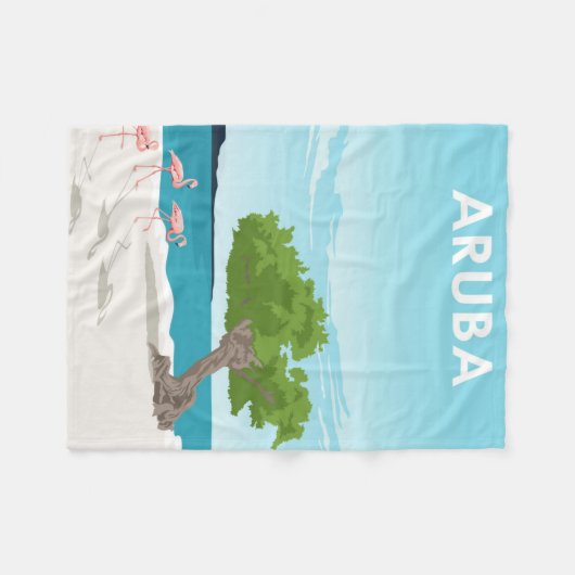 Aruba Island Travel Flamingo | Familie Flamingo Fleece Deken (Voorkant (Horizontaal))