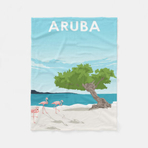 Aruba Island Travel Flamingo Familie Flamingo Fleece Deken