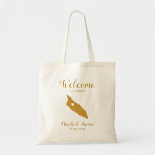 Aruba Map Wedding Welcome Bag, Gold Tote Bag