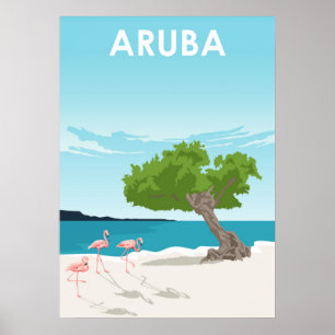 Aruba minimale reisillustratie met retourvlucht poster