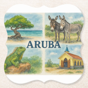 Aruba multiview aquarel kartonnen onderzetters