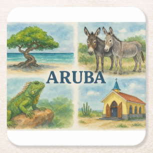 Aruba multiview aquarel vierkante kartonnen onderzetter