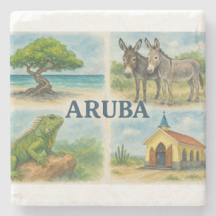 Aruba multiweergave waterverf stenen onderzetter