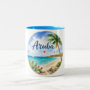 Aruba Nederlands Caribisch Eiland reis souvenir Tweekleurige Koffiemok