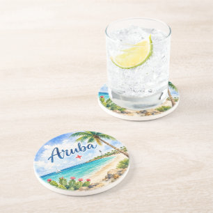 Aruba Nederlands Caribisch Eiland reis souvenir Zandsteen Onderzetter