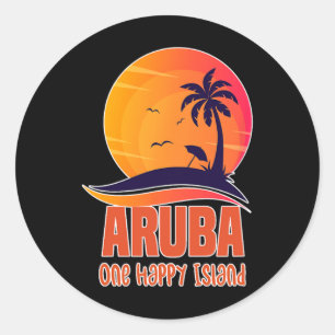 Aruba One Happy Island Beauful Sunset Beach Ronde Sticker