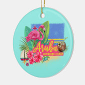 Aruba Retro Caribbean Island met Flamingo  Keramisch Ornament (Links)