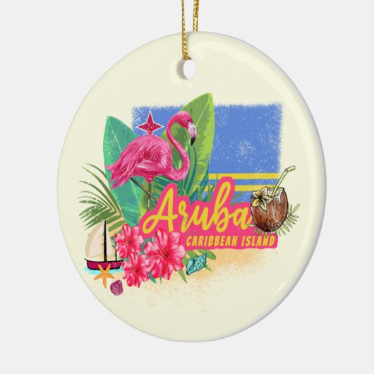 Aruba Retro Caribbean Island met Flamingo  Keramisch Ornament (Links)