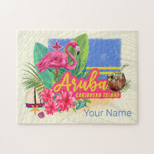 Aruba Retro Caribbean Island met Flamingo Legpuzzel