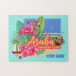 Aruba Retro Caribbean Island met Flamingo Legpuzzel