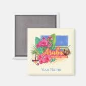 Aruba Retro Caribbean Island met Flamingo  Magneet (Voorkant / Achterkant)
