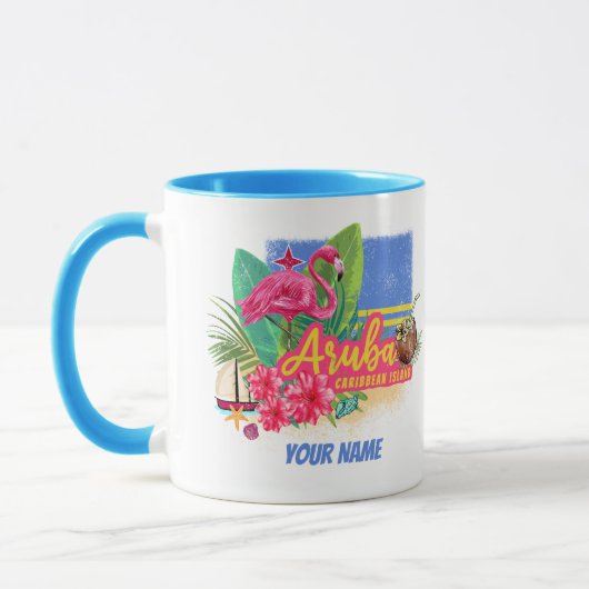 Aruba Retro Caribbean Island met Flamingo  Mok (Links)
