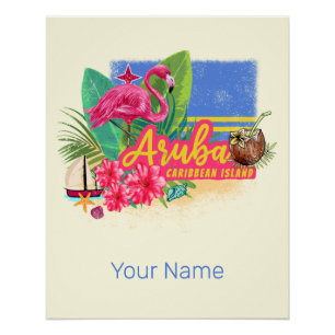 Aruba Retro Caribbean Island met Flamingo  Perfect Poster