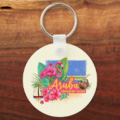 Aruba Retro Caribbean Island met Flamingo  Sleutelhanger (Voorkant)