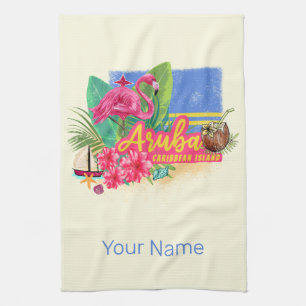 Aruba Retro Caribbean Island met Flamingo Theedoek