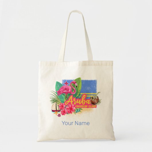 Aruba Retro Caribbean Island met Flamingo Tote Bag (Voorkant)