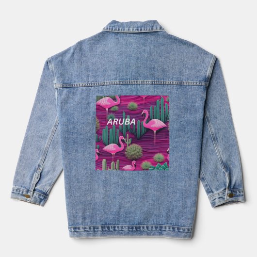 Aruba roze flamingo's denim jacket (Achterkant)