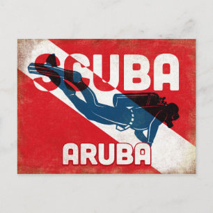 Aruba Scuba Diver - Blue Retro Briefkaart