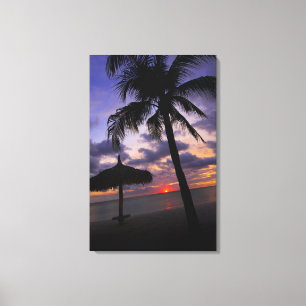 Aruba, silhouet van palmbomen en palapa canvas afdruk