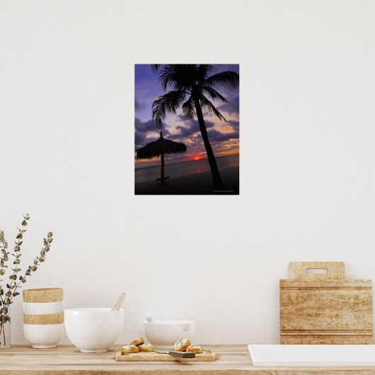 Aruba, silhouet van palmbomen en palapa poster (Keuken)