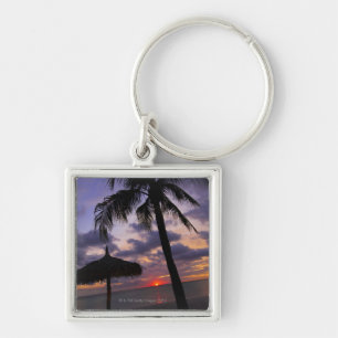 Aruba, silhouet van palmbomen en palapa sleutelhanger