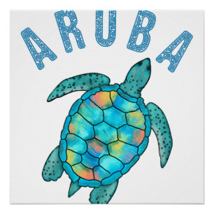 Aruba strand zeeschildpad illustratie perfect poster