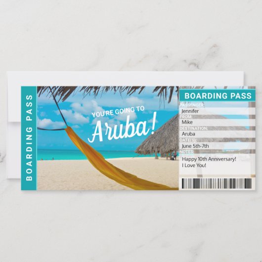 Aruba Surprise Trip boarding Pass Cicket (Voorkant)