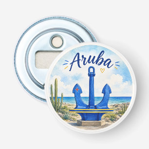 Aruba vlag anker Caribisch eiland reis souvenir Button Flesopener