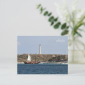 Aruba, vuurtoren, zeilboot, fotografie briefkaart (Staand voorkant)