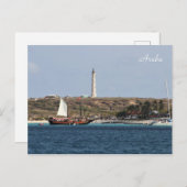 Aruba, vuurtoren, zeilboot, fotografie briefkaart (Voorkant / Achterkant)