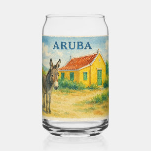 Arubaanse Ezel en Cunucu Huis Aquarel Blikvorm Glas