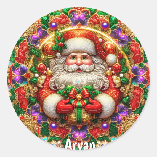 ARYAN ~ GLANZENDE KERSTMAN ~ RONDE STICKER (Voorkant)