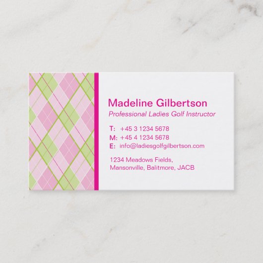 Arygle gevilde damesgolfvisitekaartjes visitekaartje (Voorkant)