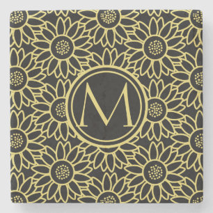 Arylide Yellow Sunflower Pattern Monogrammed Stenen Onderzetter