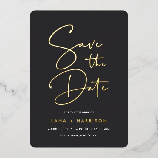 As | Moderne minimale scriptfoto slaat de datum op Folie Uitnodiging (Voorkant)