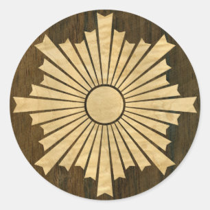Asahiko Kamon Japanse Familie Crest Wood Veneer Ronde Sticker