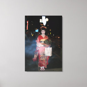 Asakusa Geisha Neo Tokyo Canvas Afdruk