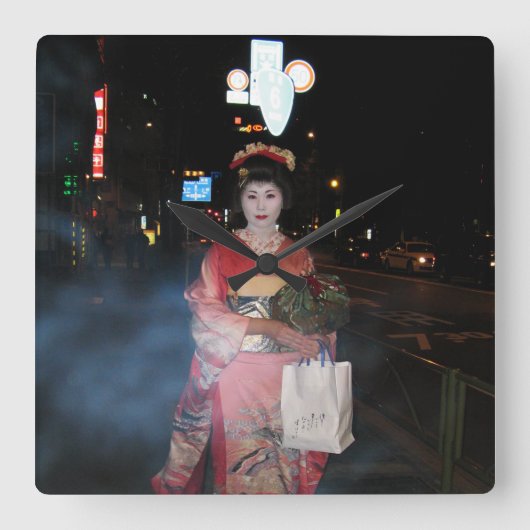 Asakusa Geisha Neo Tokyo Vierkante Klok (Voorkant)