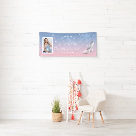 Asblaas Cinderella Roze en Lichtblauwe Verjaardags Spandoek (Insitu)