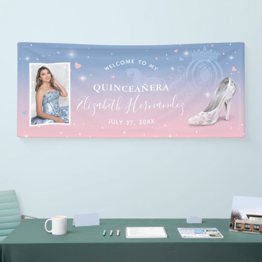 Asblaas Cinderella Roze en Lichtblauwe Verjaardags Spandoek (Beurs)
